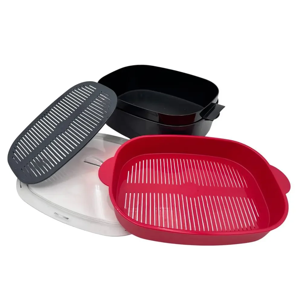 REPS SAMPLE Tupperware 5pc Oval Microwave Stack Cooker Micro Steamer Black/Pink